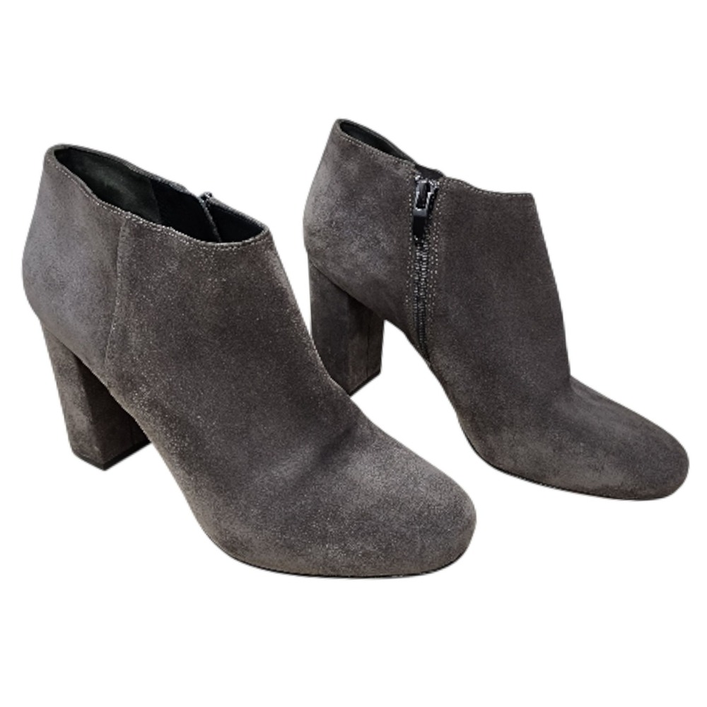 Via Spiga Ankle Boots Womens 7M Gray Suede Block Heel Side Zip‎ Vero Cuoio 3.5"
